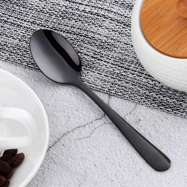 Colorful Mini Teaspoon Luxury 18/10 Stainless Steel Rose Gold Tea Spoon Small Silver Scoop Mirror Tablespoon Tableware For Party black