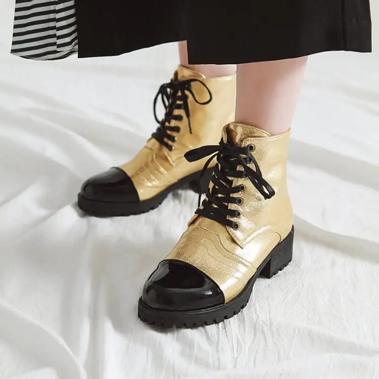 Negro as Tobillo Color Marca Mujeres Nueva De Botas Martin Dama Del Superior Show Dedo Pie Famosa Oro Blanco 2018 Costura As Zapatos Show Redondo Encaje WAqY0gwIY