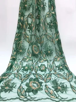 

Sequins Lace Fabric 2019 High Quality African Evening Dress Fabrics New Nigeria Sequined Embroidered Mesh Net Lace Fabric