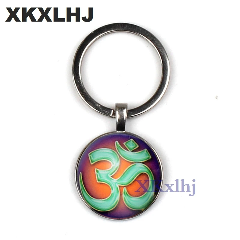 

XKXLHJ Vintage Mandala & AUM OM Symbol Keychain Glass Cabochon Time Gem Pendant Key Ring Religion Zen Yoga Lovers Boho Jewelry