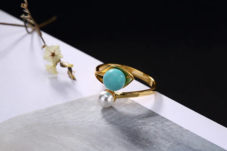 S925 Sterling Silver Natural Turquoise Ring for Women Open Ring Wholesale