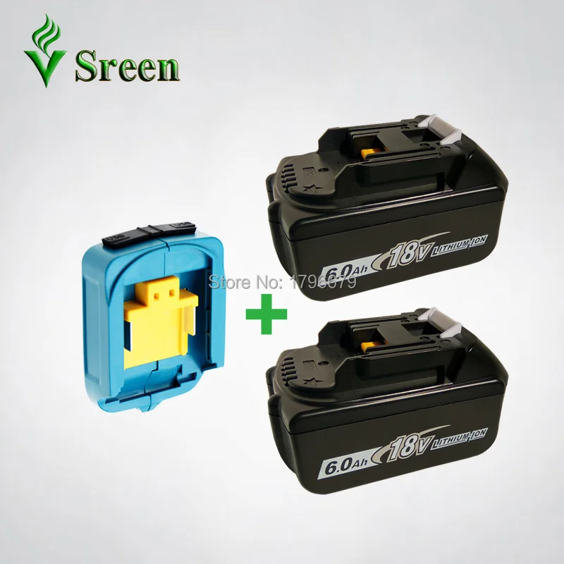 

2PCS BL1860 6000mAh Rechargeable Li-ion Battery Replacement for Makita 18V BL1840 BL1830 LXT Power Tools with Dual USB Converter