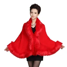 Женское кожаное пончо с воротником из лисьего меха, накидка для невесты, зимняя Свадебная накидка, Женская шерстяная жилетка, меховое пальто DN001