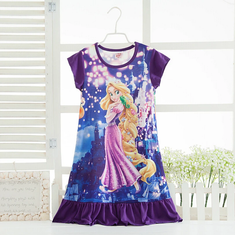 

Pure cotton Rapunzel princess ruffle dress summer cotton girls nightgown kids summer pajamas night dress children Pyjamas free