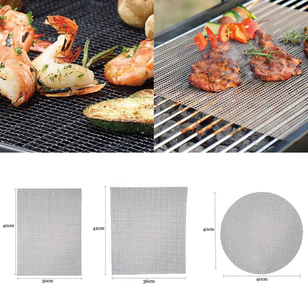 

GEZICHTA Outdoor BBQ Square Round Picnic Non-Stick Cooking Mats Stainless Steel Barbecue Reusable Mesh Grill