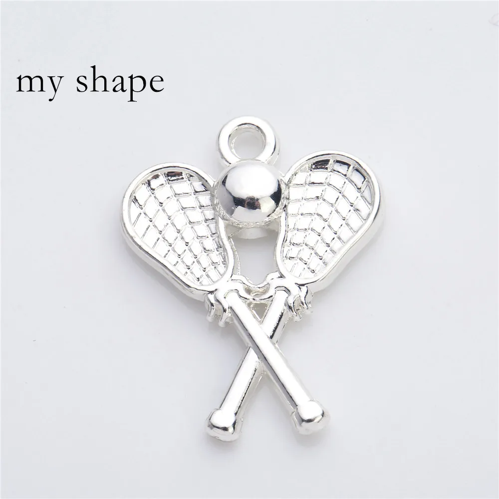 My Shape 20pcs Zinc Alloy Lacrosse Stick Ball Pendants Sport Charms With Jump Ring for Necklace Jewelry DIY Making Accessories