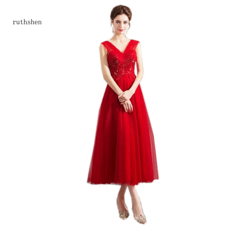 Ruthshen 2018 Nieuwe Stijl Rode V-hals Prom Jurken Thee Lengte Formele Gowns Voor Meisjes Speciale Gelegenheid Jurken Ruthshen 2018 Nieuwe Stijl Rode V-hals Prom Jurken Thee Lengte Formele Gowns Voor Meisjes Speciale Gelegenheid Jurken