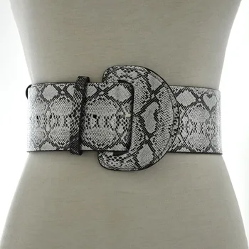 

Vintage Snake Pattern PU Waist Belts For Women Ladies Ring Buckle Waistband Faux Leather Corsets Dress Belts New VKAC1006