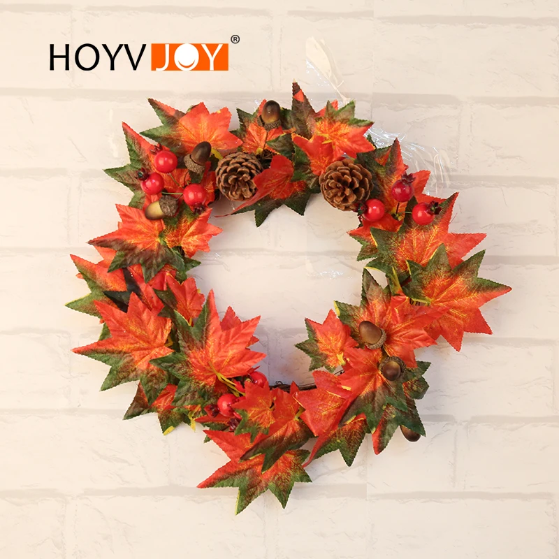 

HOYVJOY Artifical Wreaths Pine Fruit Maple Leaf Fall Thanksgiving Day Xmas Tree Hanging Holiday Decor Wreaths Props For Girls