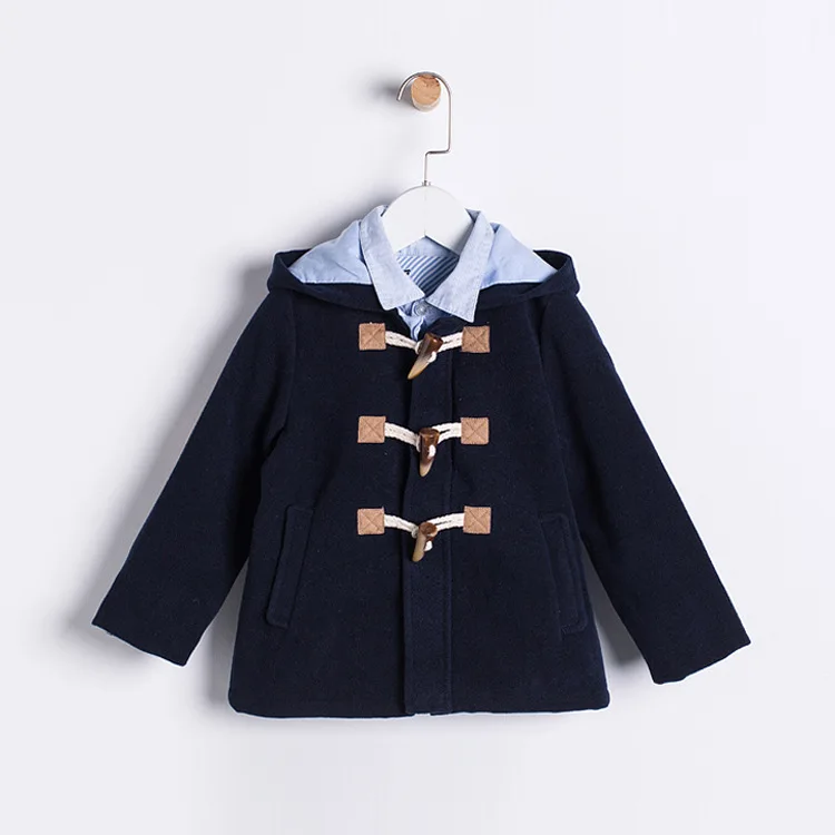 2016 New Baby Boy Trench Coat Solid Fashion Hooded Zipper Wool Coat Kid