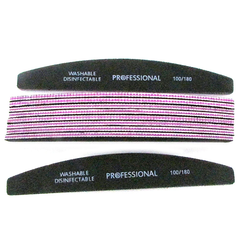 

JEARLYU 10pcs/lot High Quality Washable Nail File 100/180 Sanding Black Moon Style Double-sided Sandpaper Manicure Pedicure Tool