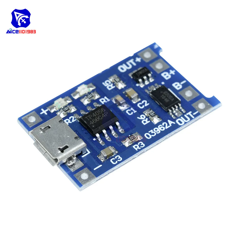 

2PCS Micro USB 5V 1A 18650 TP4056 Lithium Battery Charger Module Charging Board With Dual Functions Led Indicator Power Supply