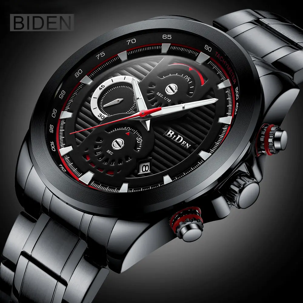 

BIDEN Top Brand Men Steel Band Sports Watches Men Military Waterproof Quartz Wrist Watch Casual Fashion Boys Watch Clock New