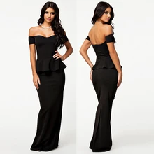 2016 Yeni hanım Bırak omuz Jersey Mermaid elbise Peplum Maxi Elbise Uzun Elbise artı boyutu XXL Vestido Mono Mujer Corto