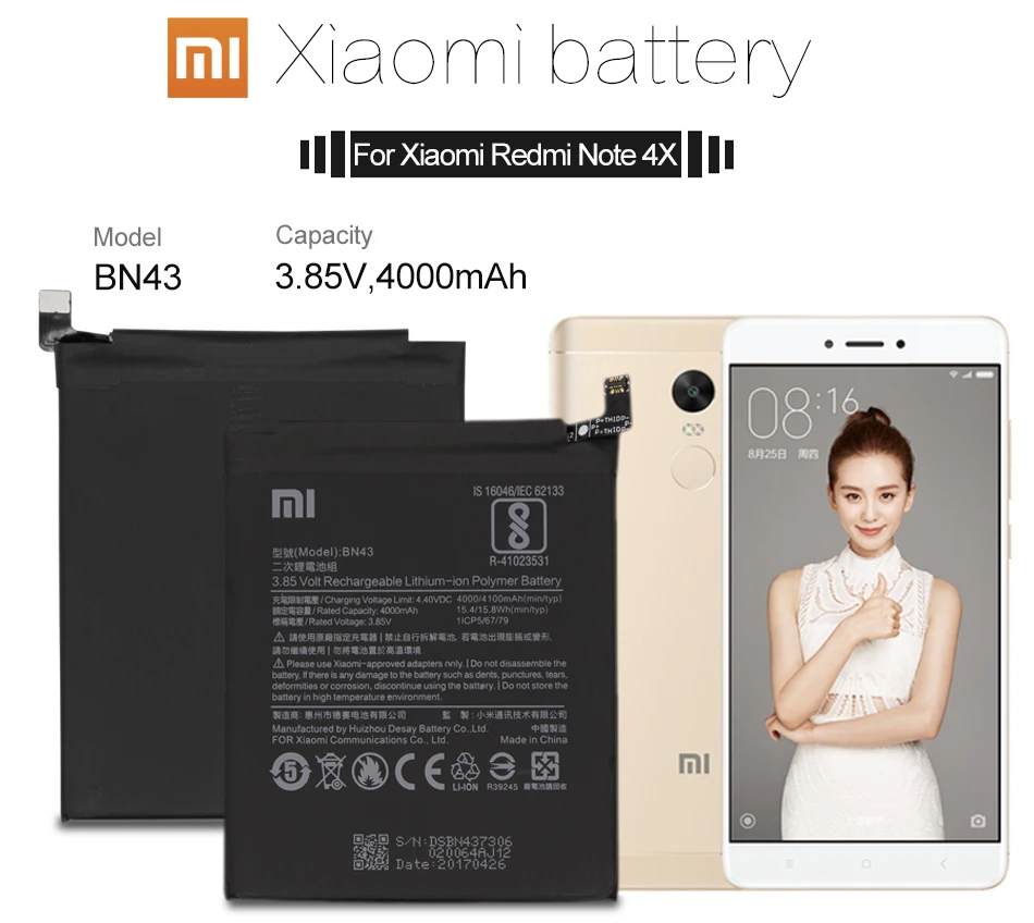 Xiao mi Сменный аккумулятор для Xiaomi Redmi Note 4X4 X/Note 4 global Snapdragon 625 4000 мАч BN43 аккумулятор для телефона