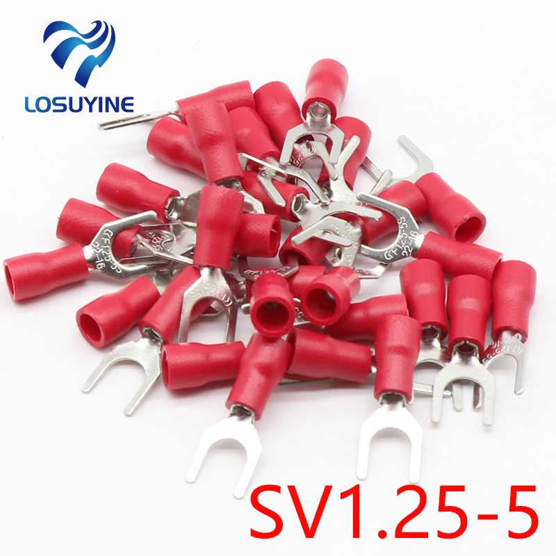 SV1.25 5 Red 100PCS/Pack SV1.25 5 Insulated Fork Cable Wire Terminal