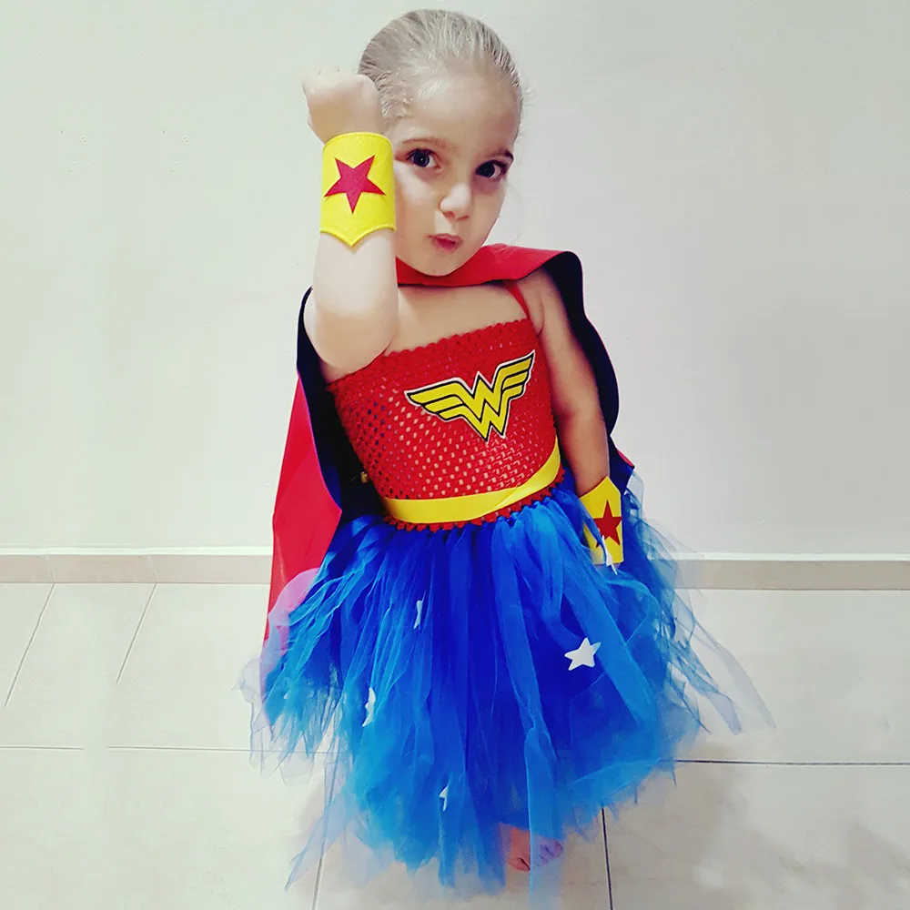 Cartoon Princess Girls Wonder Woman Tutu Dress Cosplay Costume Superhero Baby Birthday Outfit ...