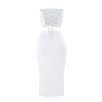 

Droppshiping Summer Women 2 Pieces Set Off Shoulder Crop Tops Skirts Bandage Backless Party Club Bodycon Outfits dg88