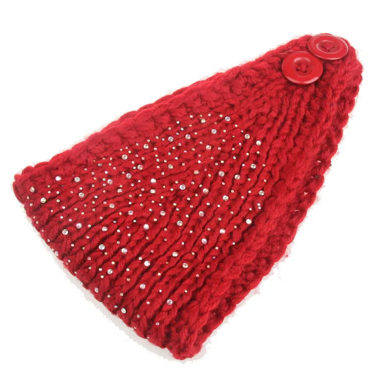 Женская кристальная повязка на голову для девочек, украшение для волос, стразы, вязанный крючком тюрбан, зимняя женская повязка на голову - Цвет: red