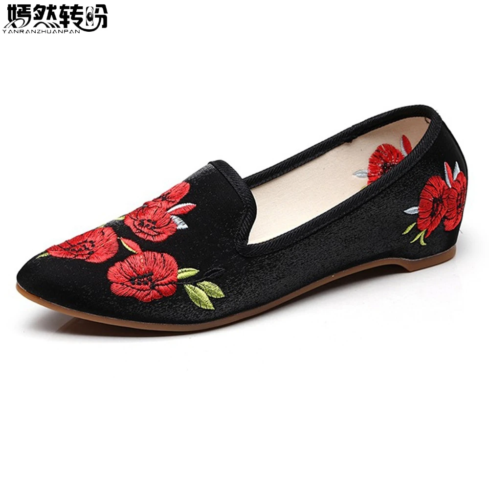

Handmade Women Spring Autumn Folk Embroidery Ballet Flats Comfort Soft Canvas Shoes For Cheongsam Old Peking Shoes Woman