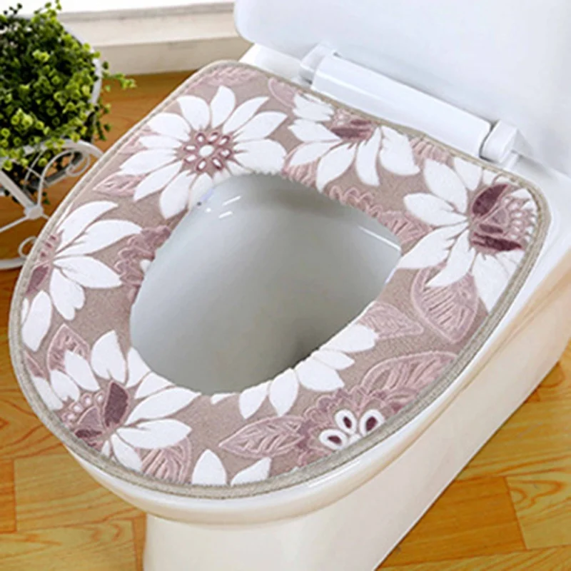 

Flower Washable Toilet Seat Cover Warm Soft Toilet Cover Seat Lid Top Cover Pad Bathroom Warmer Toilet Seat Bowl Soft Zipper