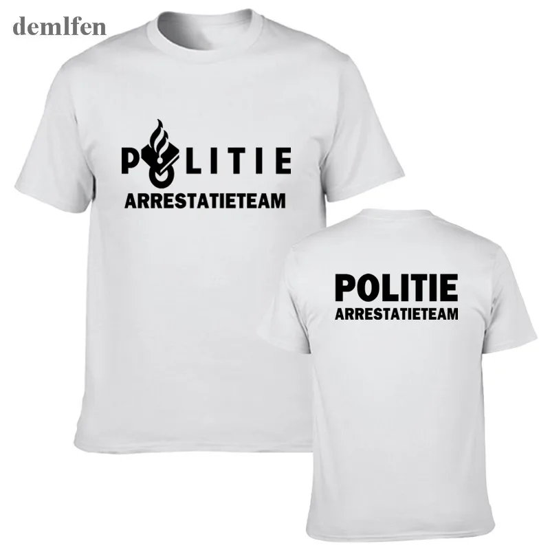 Голландская Полити полицейская футболка специальная спецназ блок силы мужские футболки Новинка короткий рукав Футболка хлопок топы тройники - Цвет: White