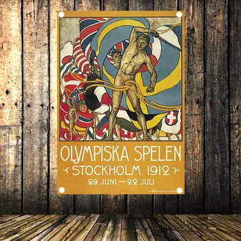 

"Stockholm Olympics in 1912" Four holes Flag Banner Football Poster Boy dormitory bedroom wall decoration