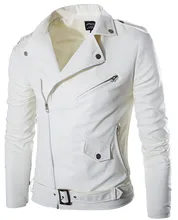 2015 mode stehen kragen motorrad lederbekleidung männer lederjacke männlich oberbekleidung Weiß Leder und Wildleder M-XXL