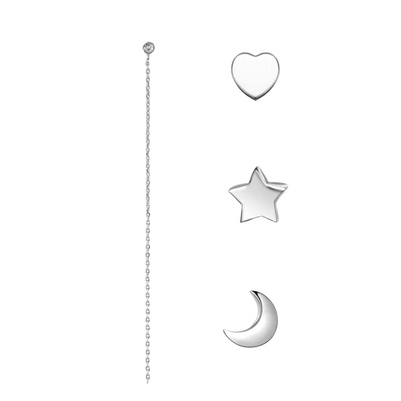 Crazy Feng звезда серебряного цвета и луна серьги-гвоздики комплект ювелирных изделий дамы кристалл цепи линии серьги аксессуары для влюбленных 4 шт./лот - Окраска металла: F6989