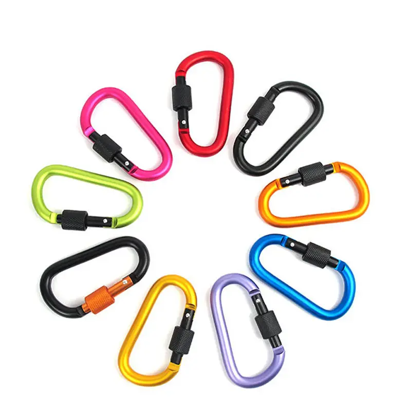1PC Carabiner 8cm Multi-color Aluminum Alloy D-Ring Key Chain Clip Camping Keyring Snap Hook Outdoor Travel Tool
