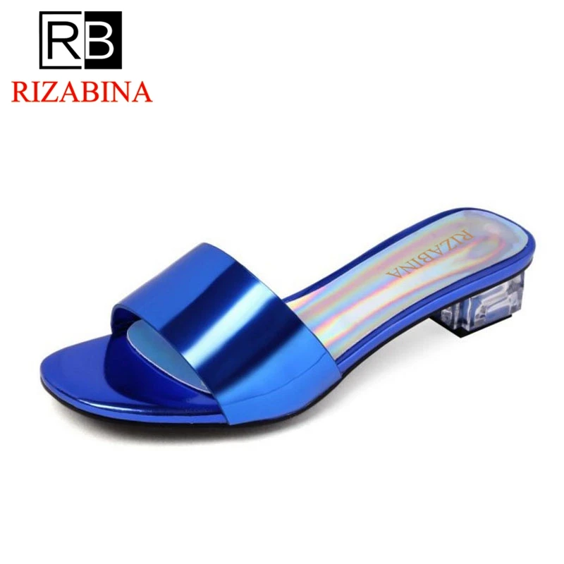 

RizaBina Women Sandals Thick Heel Open Toe Shine Women Sandals Elegant Mature Slippers Vacation Footwear Size 33-42