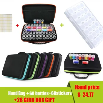 

60 Bottles Diamond Painting Box Tool Container Storage Box Carry Case Holder Hand Bag Zipper free gift 28 Slots Storage Case Box