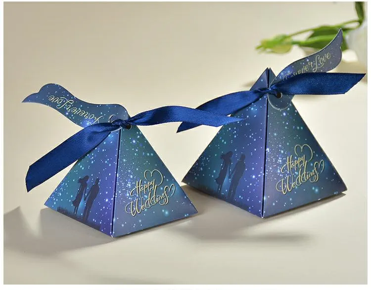 Голубая тема звездное небо треугольная форма Свадебные сувениры Подарочные коробки коробка для конфет для свадебной вечеринки украшения принадлежности