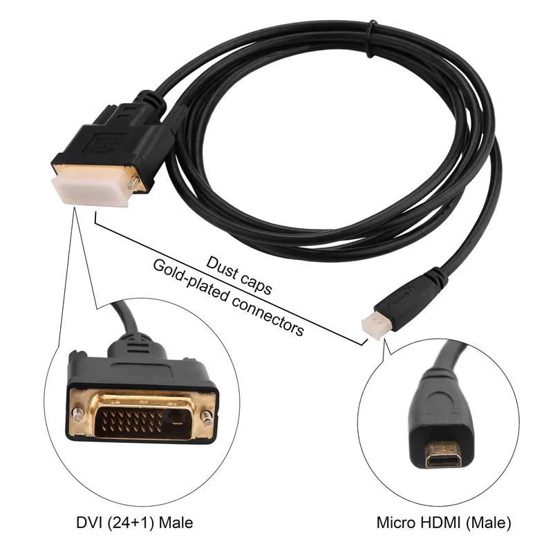 Robotsky микро HDMI к DVI 24+ 1 конвертер адаптер позолоченный HDTV Видео кабель передачи для ПК планшет камера ноутбук