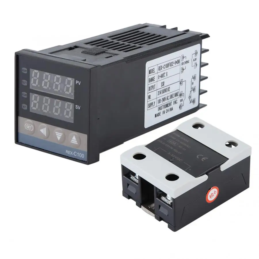 AC 110-240 в PID температурные наборы контроллеров 0-400 Цельсия+ 40A SSR+ 1 м M6 K Тип зонда измеритель температуры PID температура contr