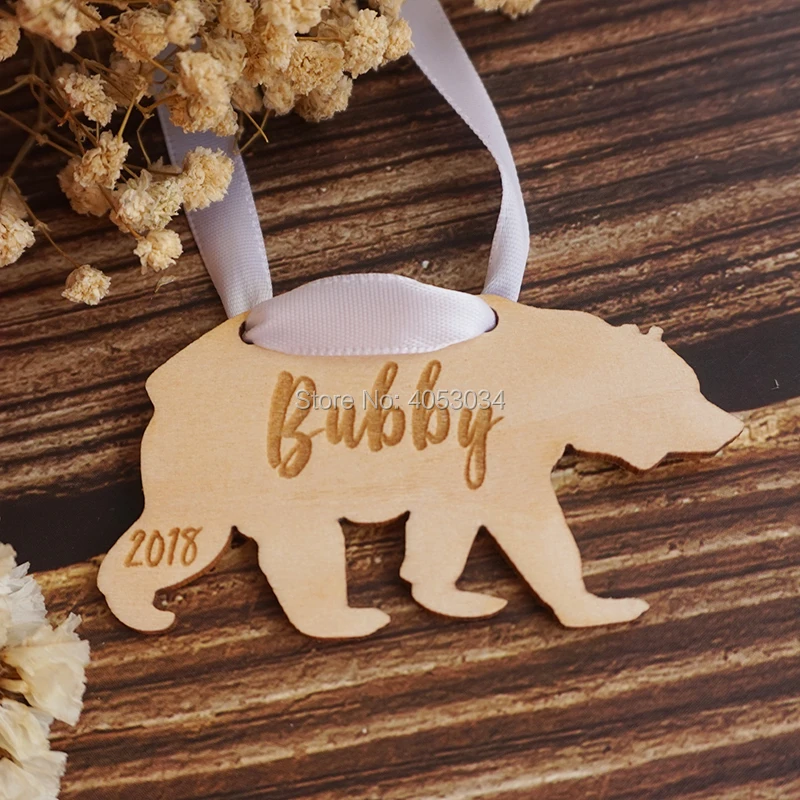 

Bear Baby's First Christmas Ornament - personalized Wooden Ornament - new baby gift - birth details - stocking stuffer gift
