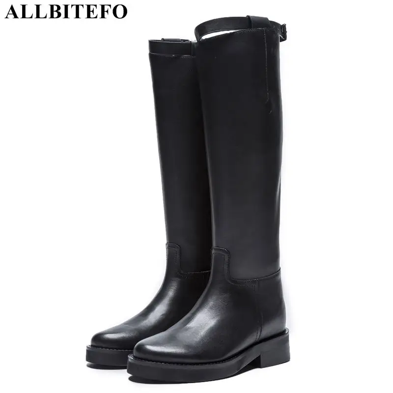 

ALLBITEFO new fashion brand genuine leather thick heel women boots autumn/winter women knee high boots high quality Rain boots
