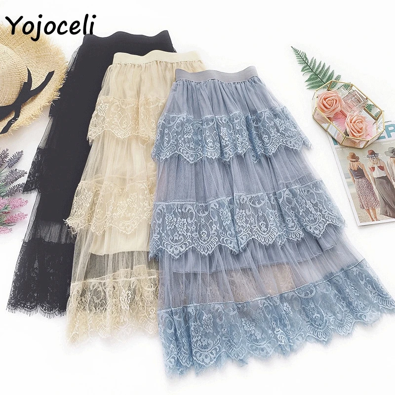 Yojoceli/2019 Летняя Сексуальная кружевная юбка в стиле пэчворк большой маятник