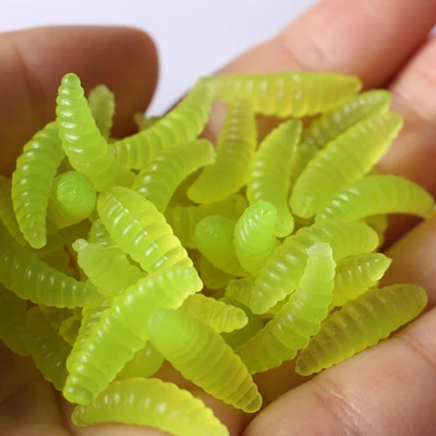 100 шт./лот мягкие рыболовные приманки Maggots мягкая искусственная приманка червь рыба приманка - Цвет: Зеленый