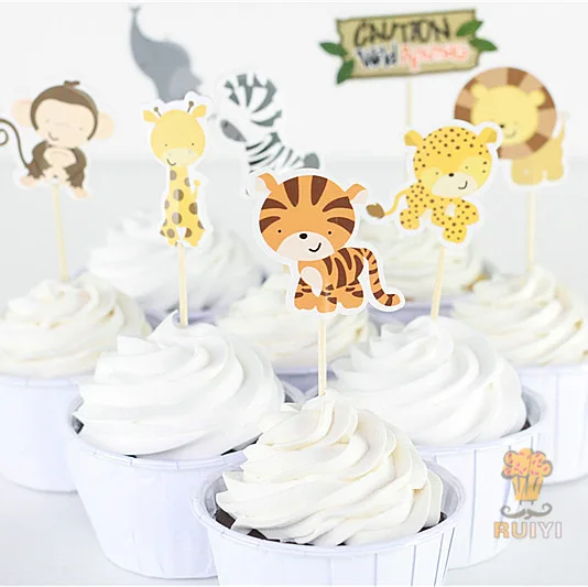 Sauvage Animaux Singe Tigre Lion Zebre Girafe Gateau Topper Bebe Fete D Anniversaire Baby Shower Gateau Decoration 24count Aliexpress