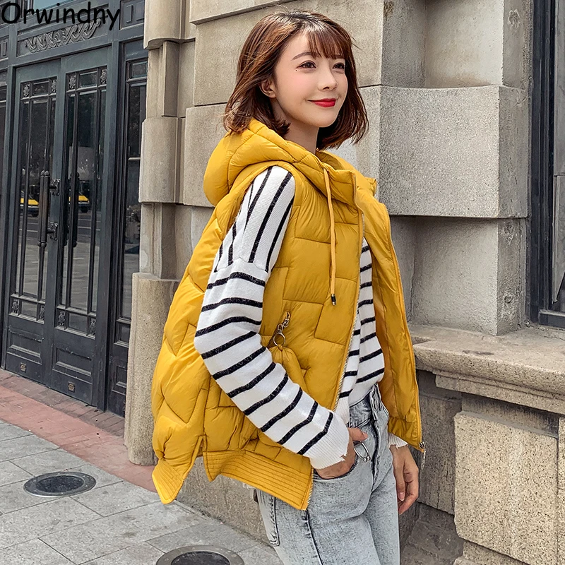 

Orwindny Autumn Winter Vest Women Waistcoat Female Sleeveless Vest Jacket Hooded Thicken Warm Gilet For Girls
