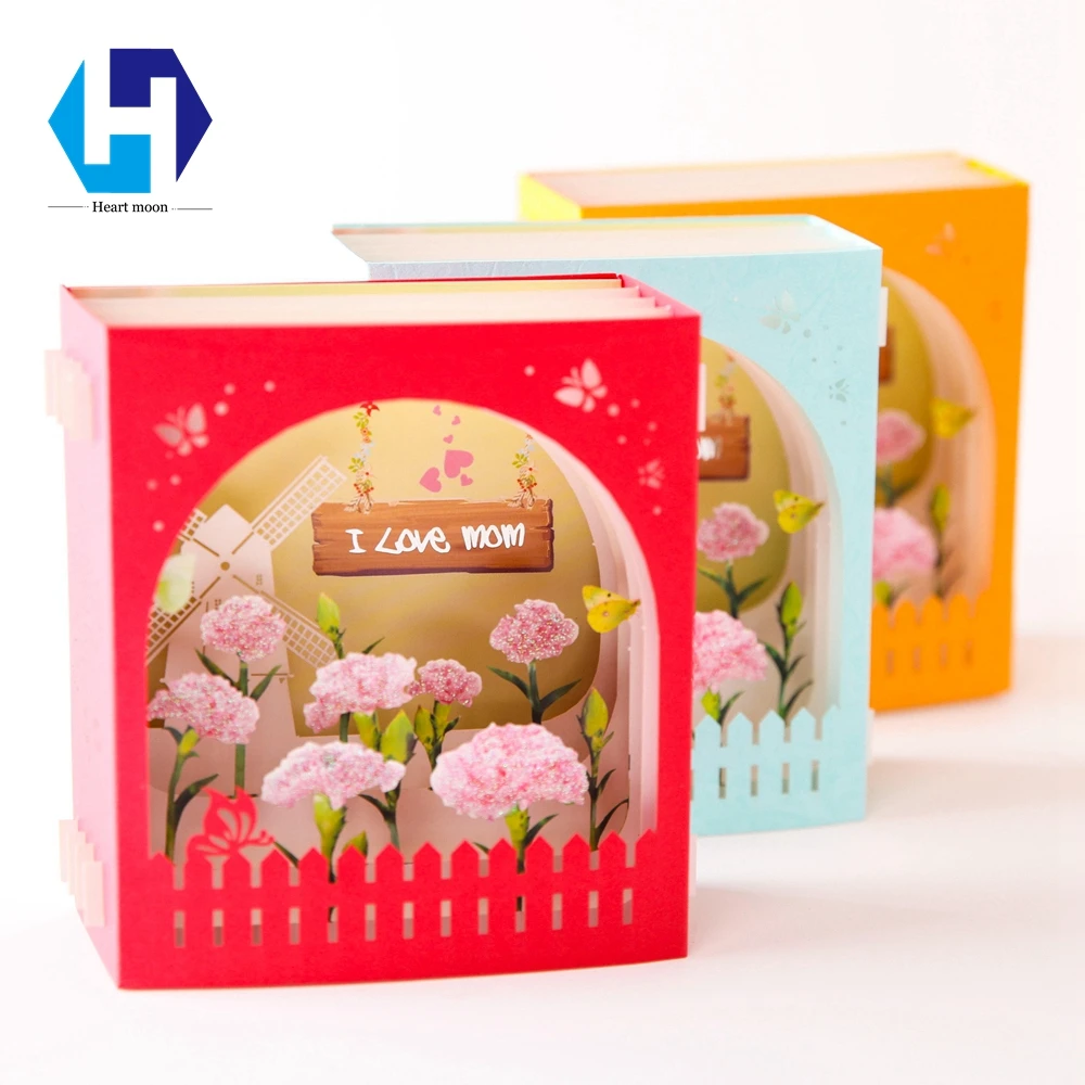 

The Mother's Day Greeting Cards Thank You Post Cards 3D Paper Laser Cut Out Pop UP Handmade Gifts Box to MOM