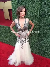 Elegante Stickerei Prom Kleider Sexy 2016 V-ausschnitt Sommer vestido de festa Tüll Abendkleid Formale Kleider