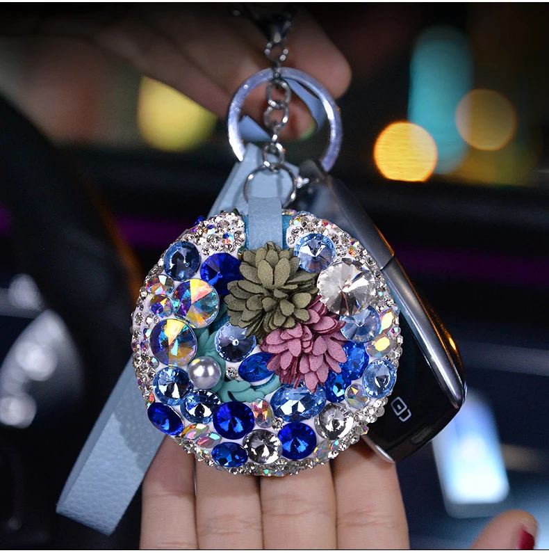 Модная брошь в виде цветка, бриллиантовая Женская зеркальная сумка для ключей для девочек, чехол для ключей со стразами для автомобиля