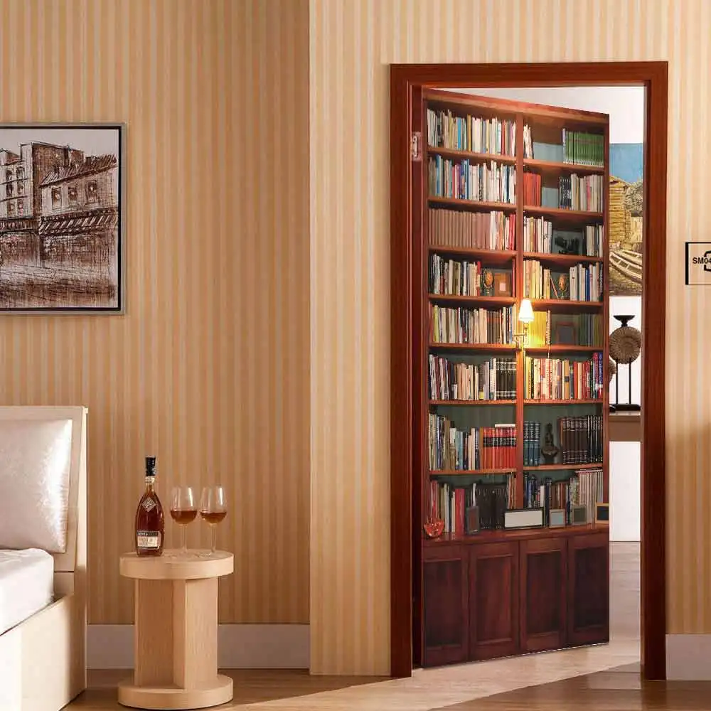 Креативный книжный шкаф 3D дверь стикер DIY Фреска самоклеющиеся обои съемный водонепроницаемый Плакат Наклейка s наклейки для домашнего декора