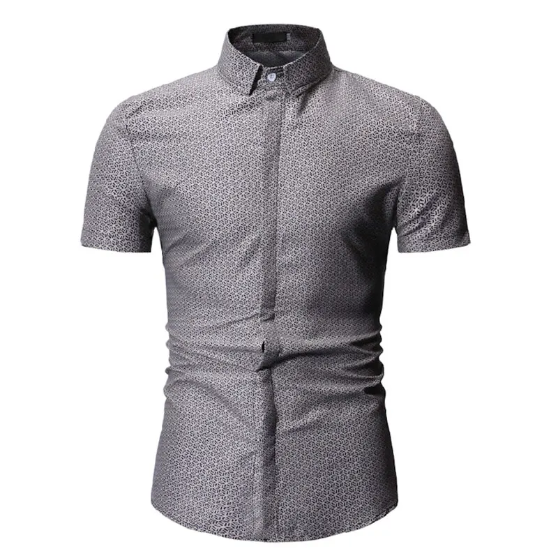 Gray Горячая Распродажа мужские рубашки Slim Fit деловые мужские Рубашки повседневные Черные, белые, серые M-3XL Мужская рубашка с коротким рукавом - Цвет: Gray