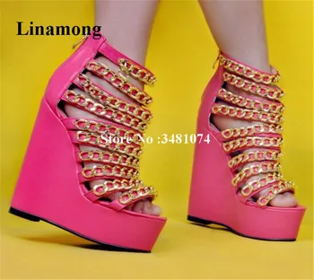 

Summer Women Wedges Sandals Pointed Chains Narrow Band Solid Sandals 3-5 cm Platform Cover Heels Wedges Summer Women Sandals