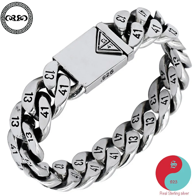 

Retro Chinese luck 1314 Real Pure S95 sterling silver minimalist chunky square chain bracelet men's homme bracelet Fine Jewelry