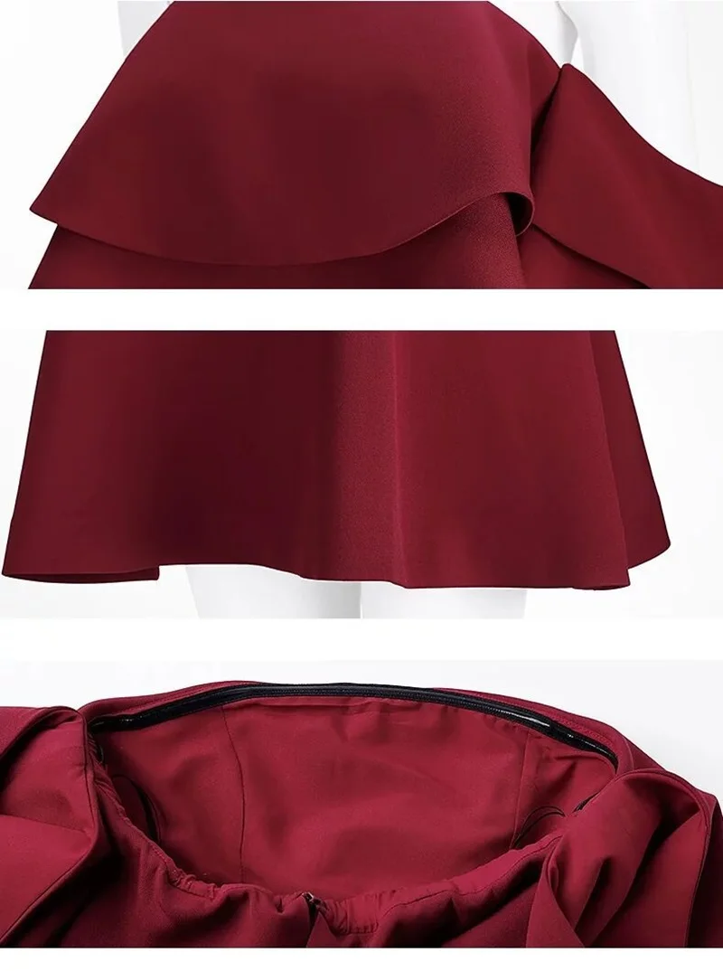 Платье с открытыми плечами, короткое платье Vestido Soiree Flunce, праздничное платье без бретелек, красное вино, платье, коктейльное платье TS108