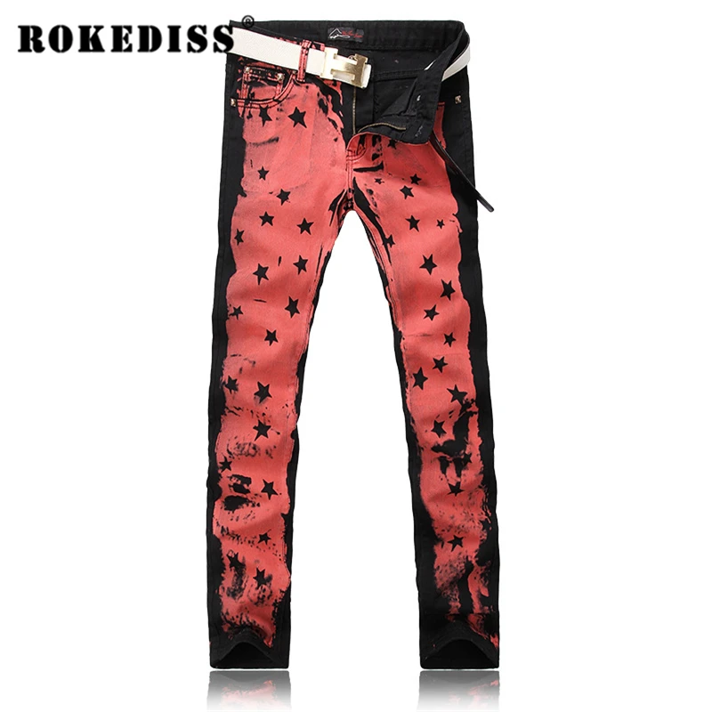 New Men s personality printing men jeans pants Painting Leisure Slim Nightclub singer Celebrity mens fake